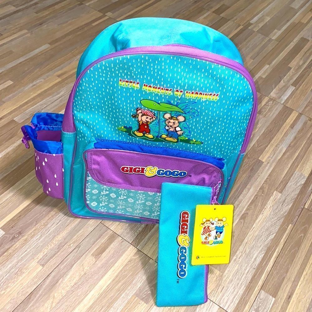 Vintage 90s kids school backpack color block purple teal green little mouse bag - Picture 5 of 10
